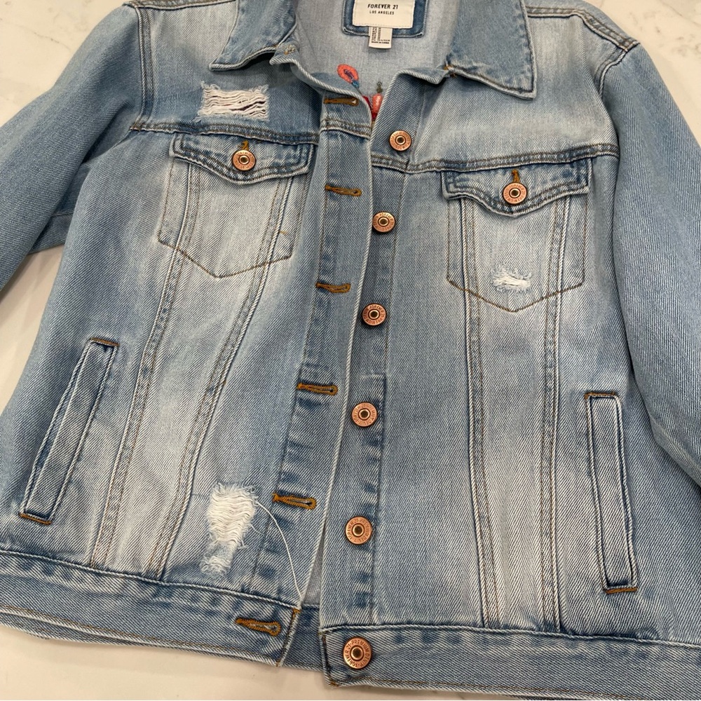 Forever 21 Embroidered Oversized Denim Jacket - Picture 6 of 16